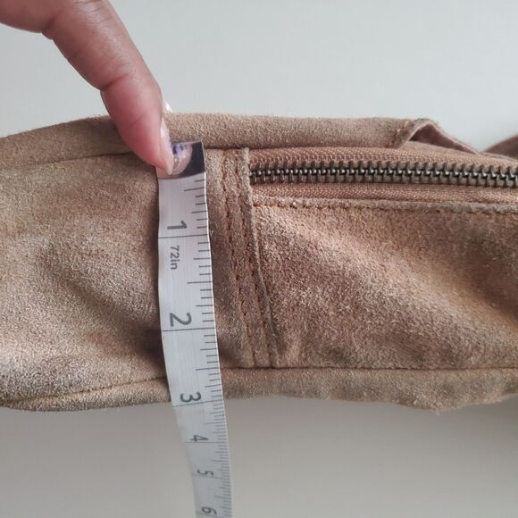 Free People Women’s Hudson Sling Bag Tan Suede Adjustable Strap Crossbody Brass - Picture 9 of 11